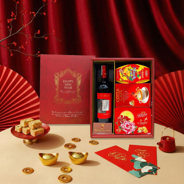 Hộp Quà Tết Rượu Vang Regalia Màu Đỏ HQT2520