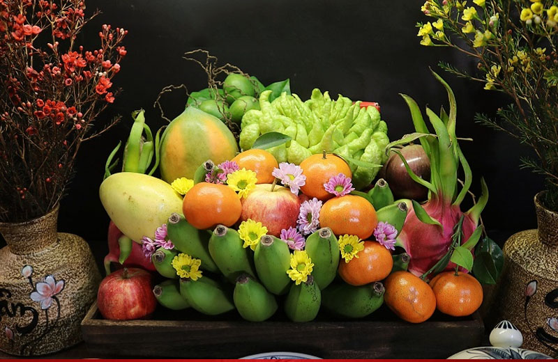 Bộ ba cam, quýt, xoài trái cây ngày Tết