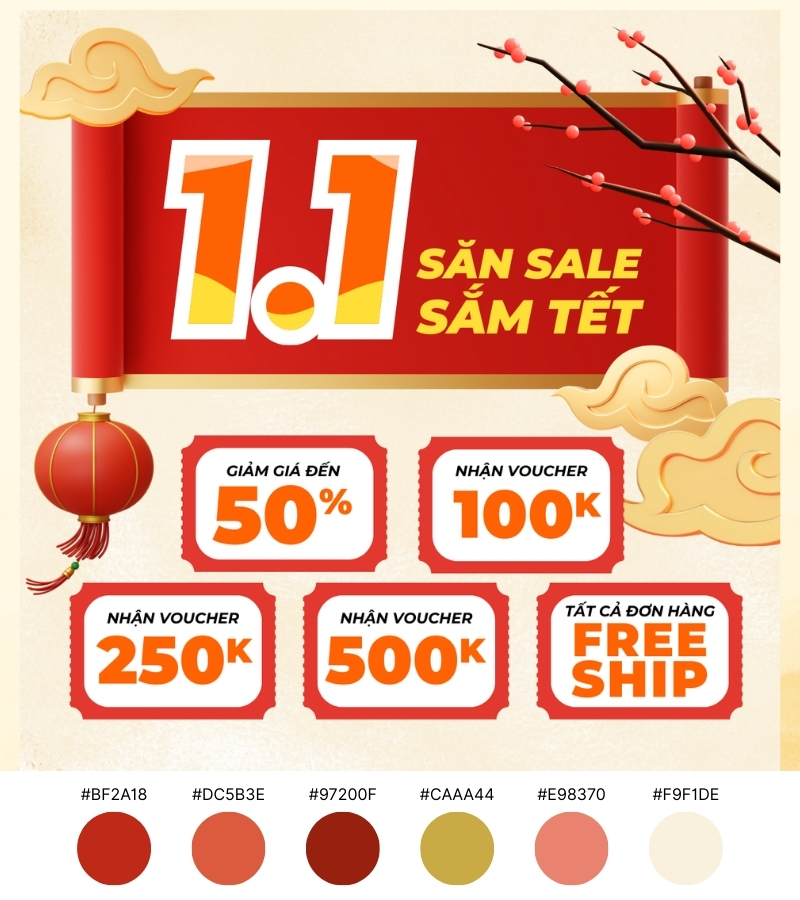 Màu Tết: Ý nghĩa đặc trưng, cách chọn màu may mắn 30 Phối màu Tết cho poster