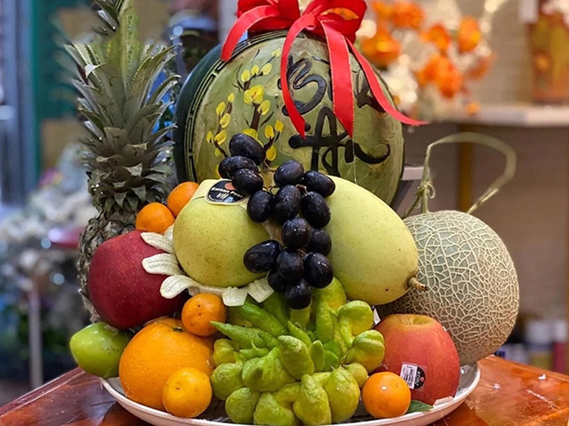 Mâm ngũ quả cầu Phúc Lộc Thọ