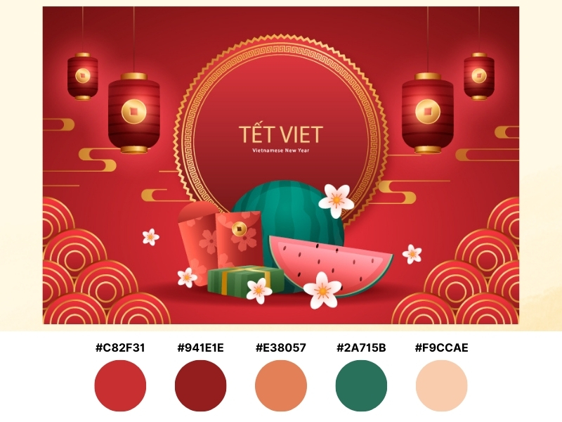 Màu Tết: Ý nghĩa đặc trưng, cách chọn màu may mắn 28 Phối màu Tết truyền thống