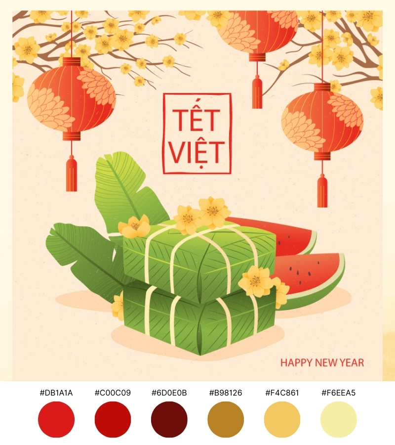 Màu Tết: Ý nghĩa đặc trưng, cách chọn màu may mắn 32 Phối màu sắc Tết nhẹ nhàng