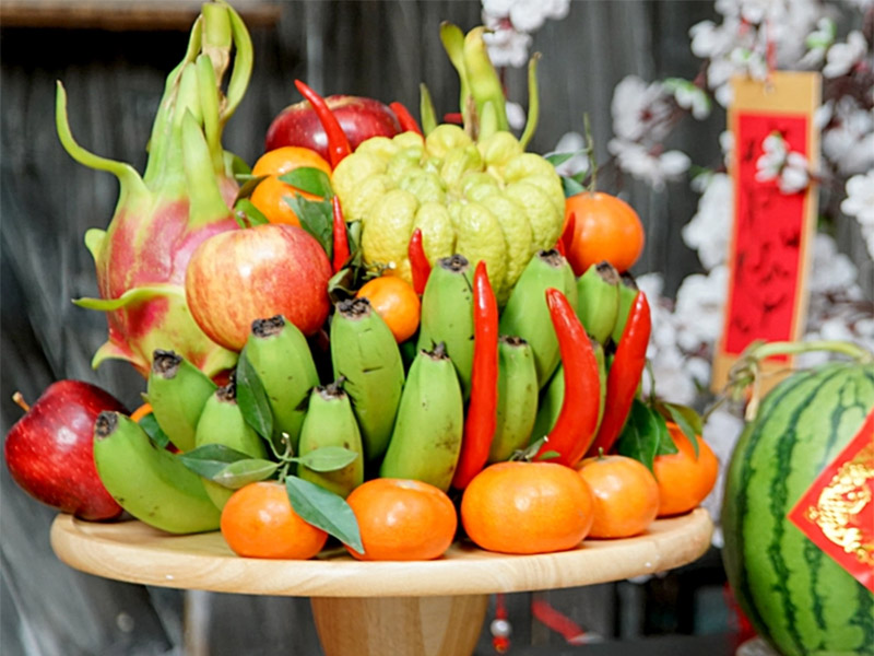 Mâm ngũ quả theo ngũ hàng ở miền Bắc 