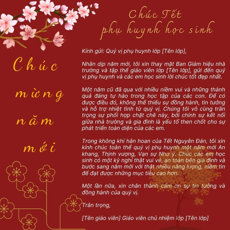 Mẫu thư chúc Tết phụ huynh học sinh trang trọng