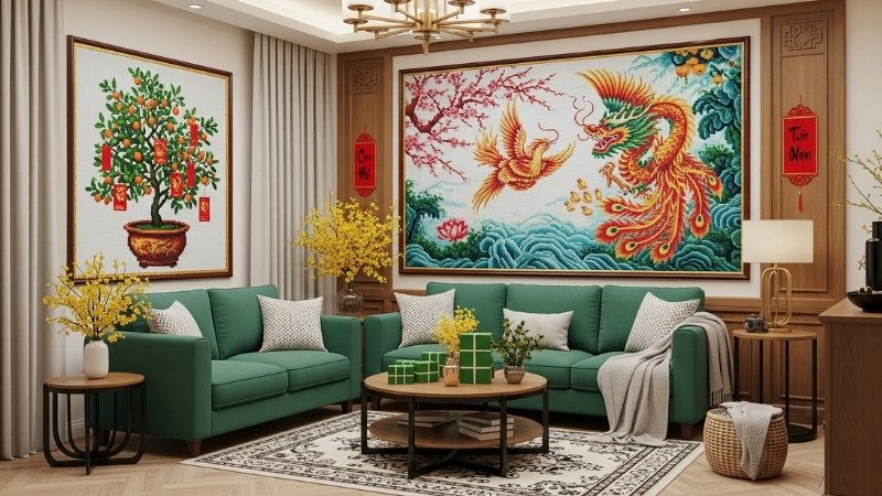 Trang trí phòng khách với tranh treo tường phong thủy