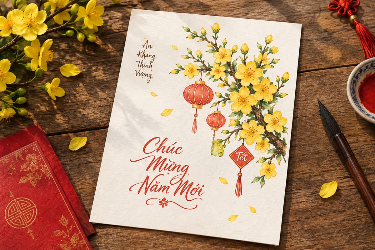 Thiệp vẽ tay làm quà biếu Tết