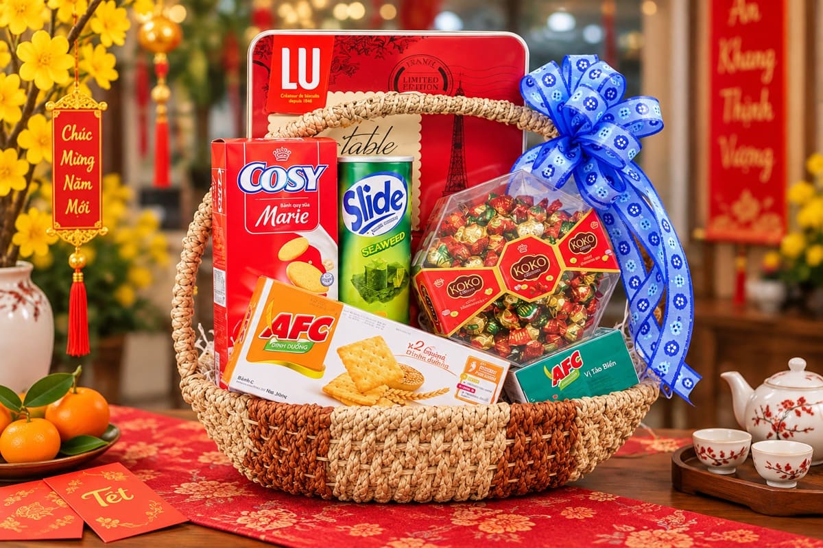 Giỏ quà Tết tự gói