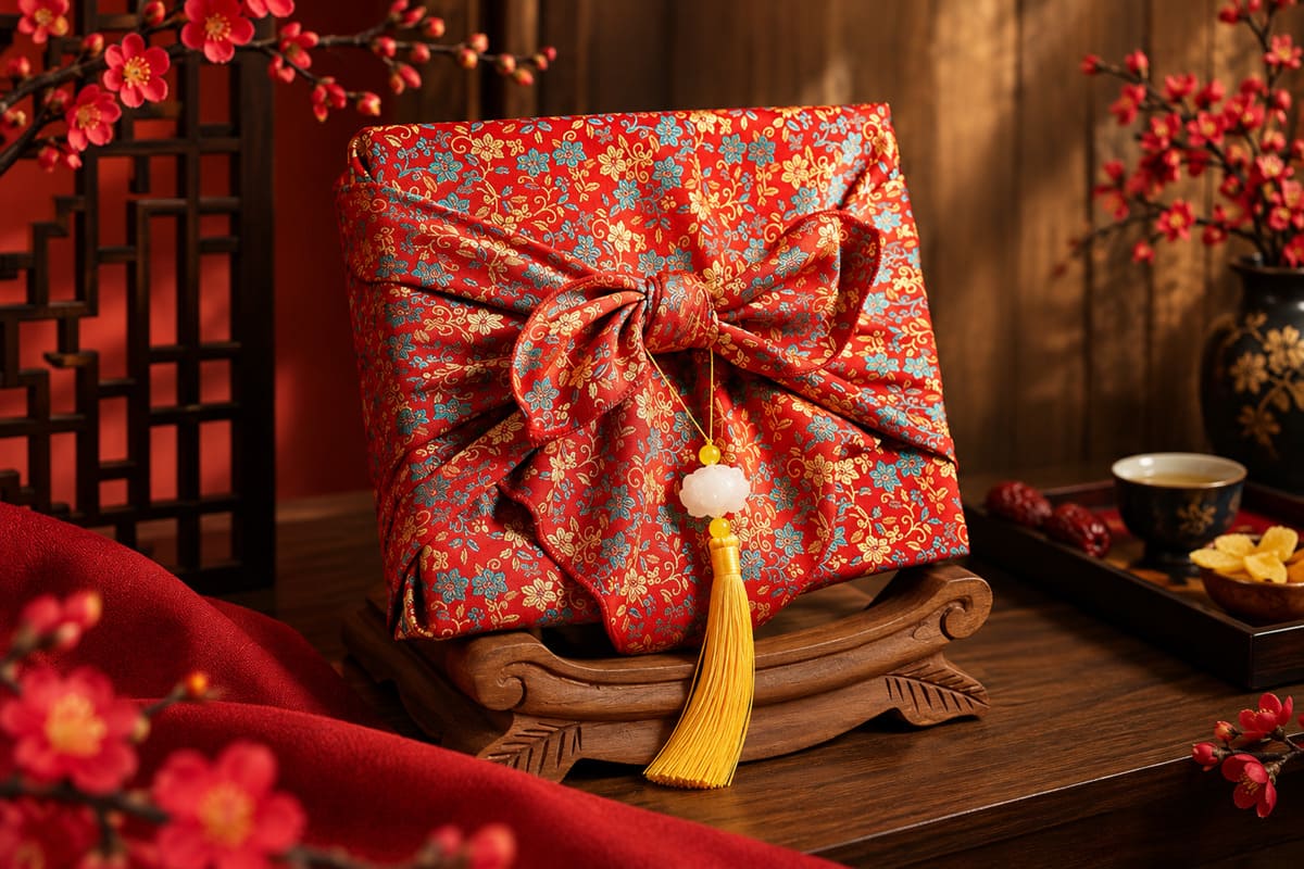 Gói quà Tết với khăn vuông Furoshiki 