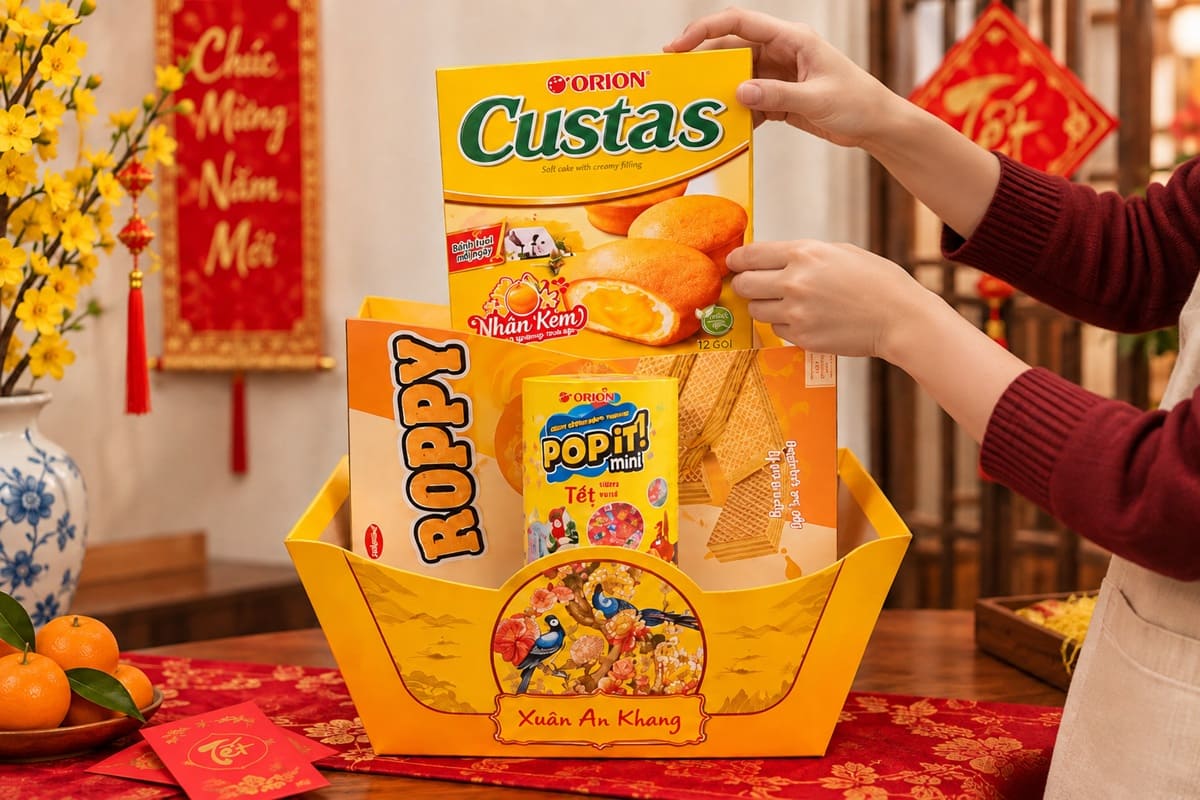 xếp giỏ quà Tết đẹp và cân đối