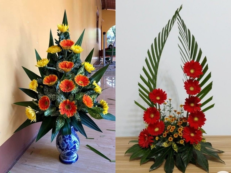 Cắm hoa cúc đồng tiền bàn thờ Tết