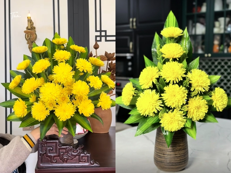 Hoa cúc vàng ngày Tết chưng bàn thờ