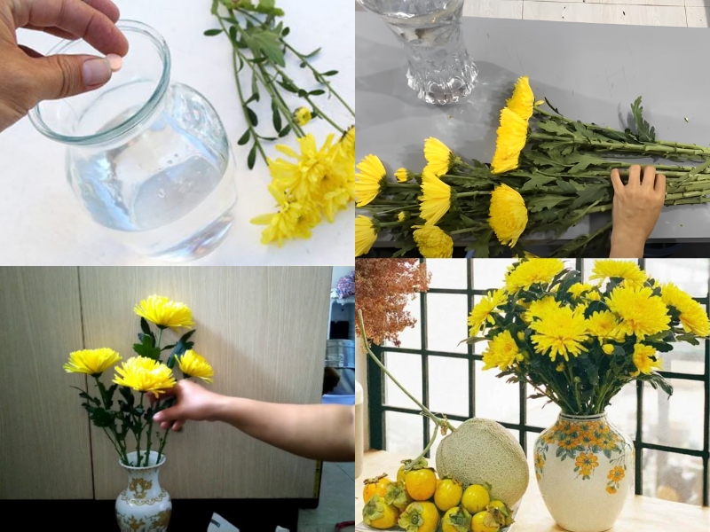 Cách cắm hoa cúc vàng bàn thờ tết