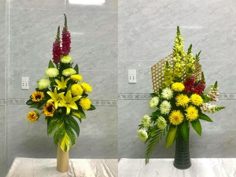 Mẫu cắm cúc vàng chưng bàn thờ