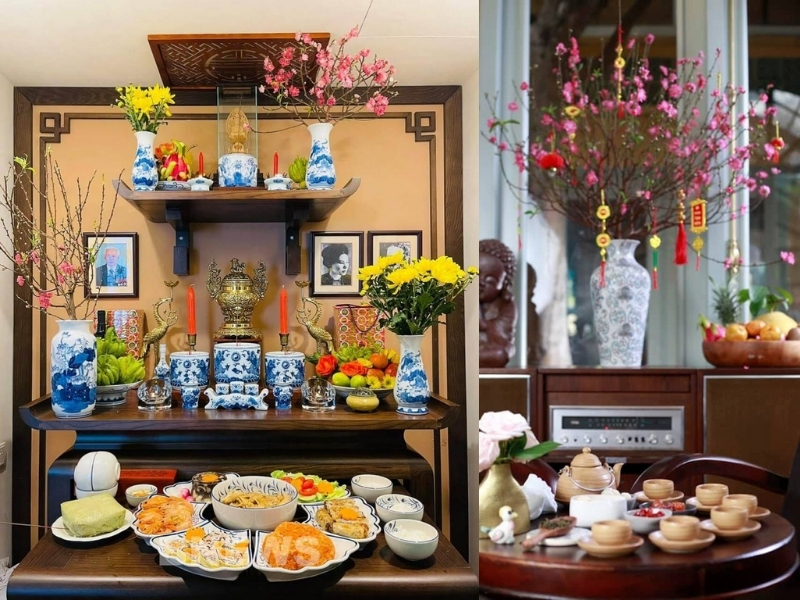 Mẫu hoa đào bàn thờ ngày Tết