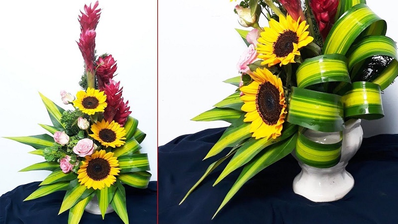 cách cắm bình hoa hướng dương bàn thờ Tết