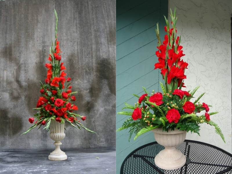 Cắm hoa lay ơn đỏ bàn thờ