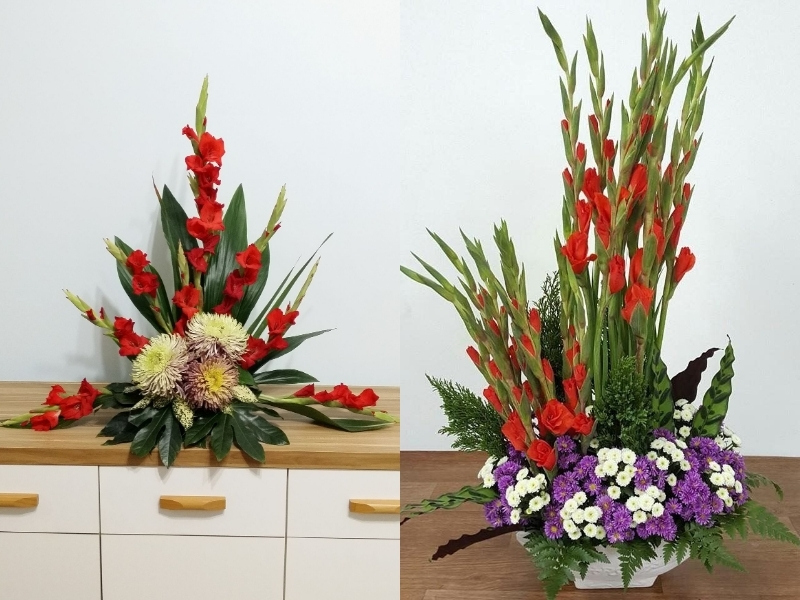 Mẫu cắm lay ơn đỏ trang trí bàn thờ Tết