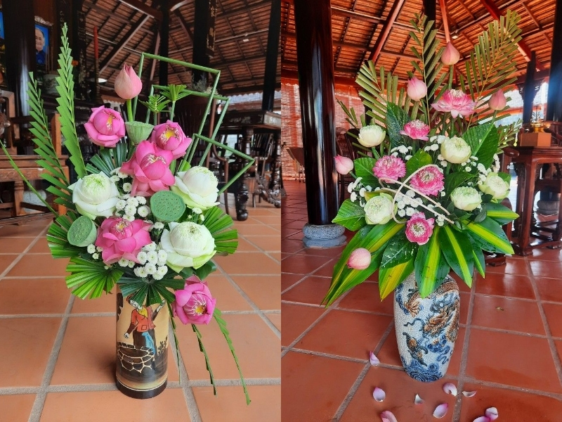 Mẫu cắm hoa sen chưng Tết