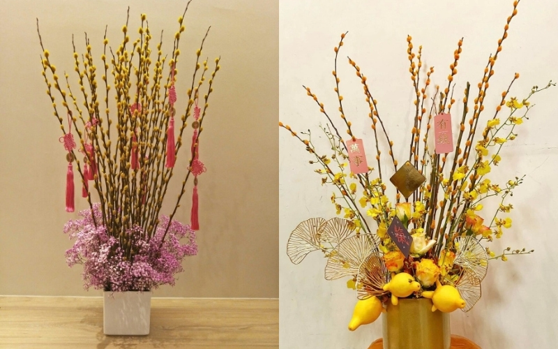 Cắm nụ tầm xuân bàn thờ ngày Tết