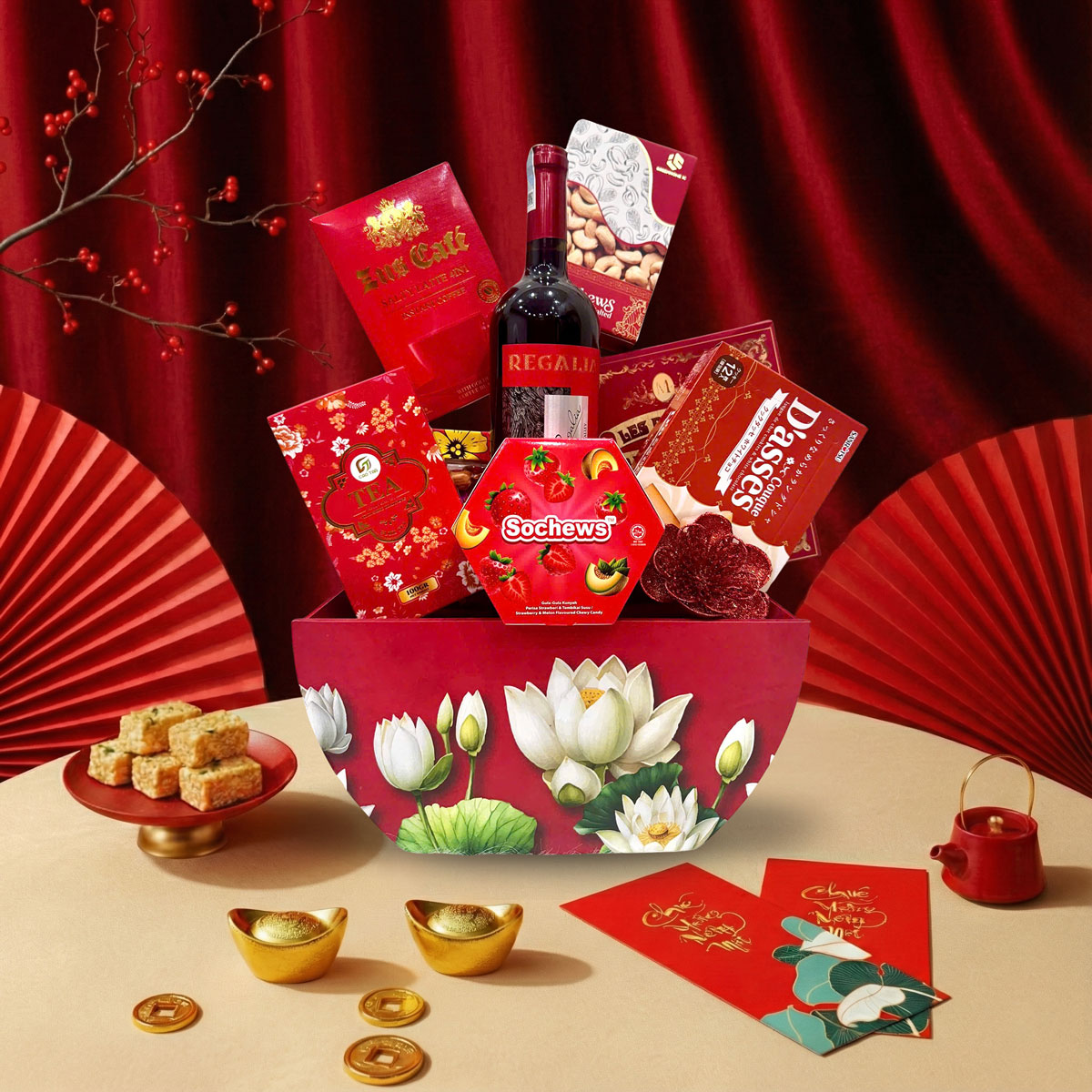 Giỏ Quà Tết cho doanh nghiệp màu đỏ