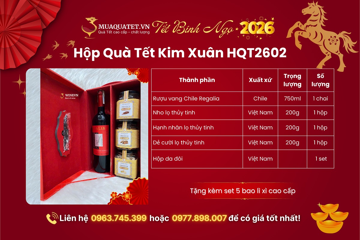 Hộp Quà Tết 2026 Kim Xuân HQT2602 1 Hộp Quà Tết Kim Xuân HQT2602
