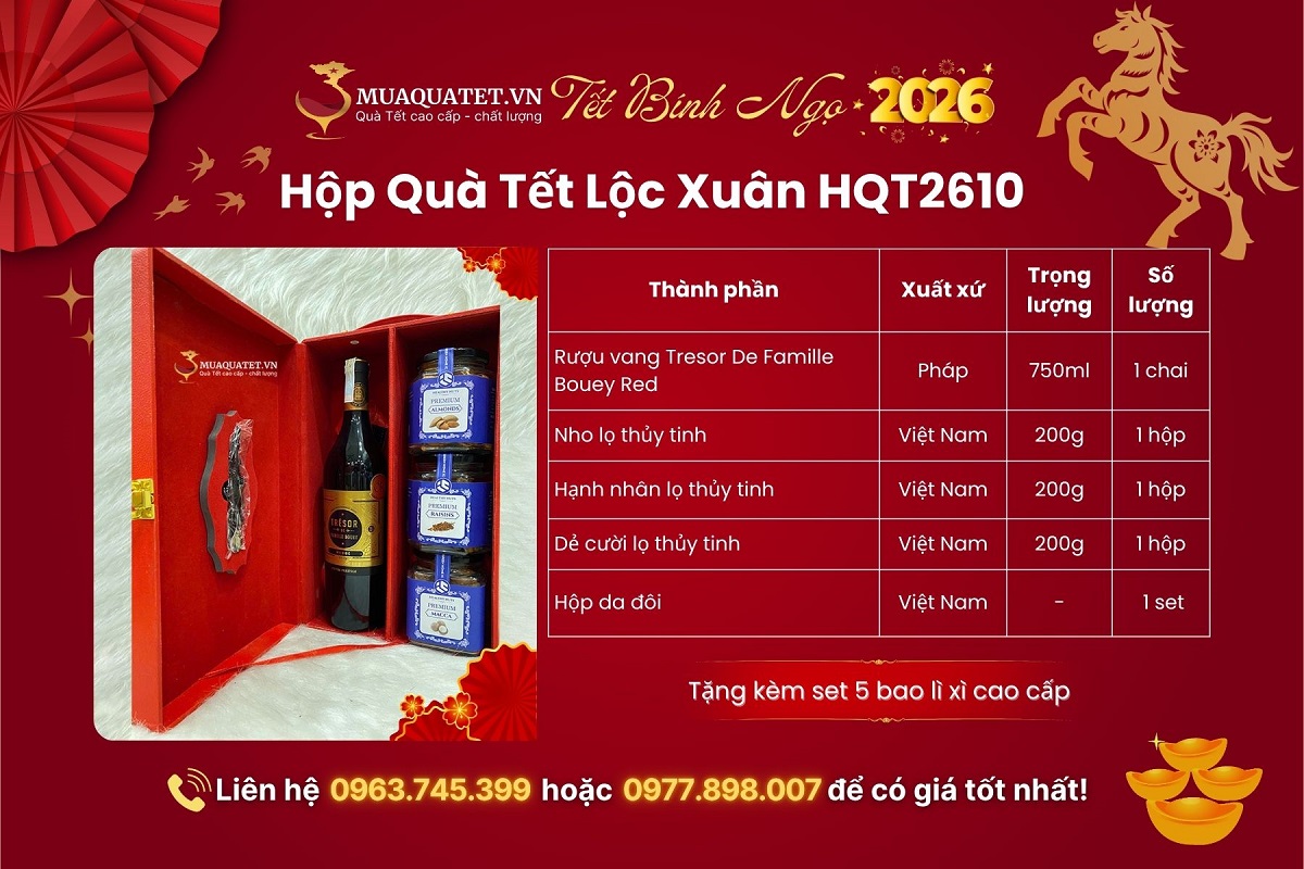 Hộp Quà Tết 2026 Lộc Xuân HQT2610 1 Hộp Quà Tết Lộc Xuân HQT2610