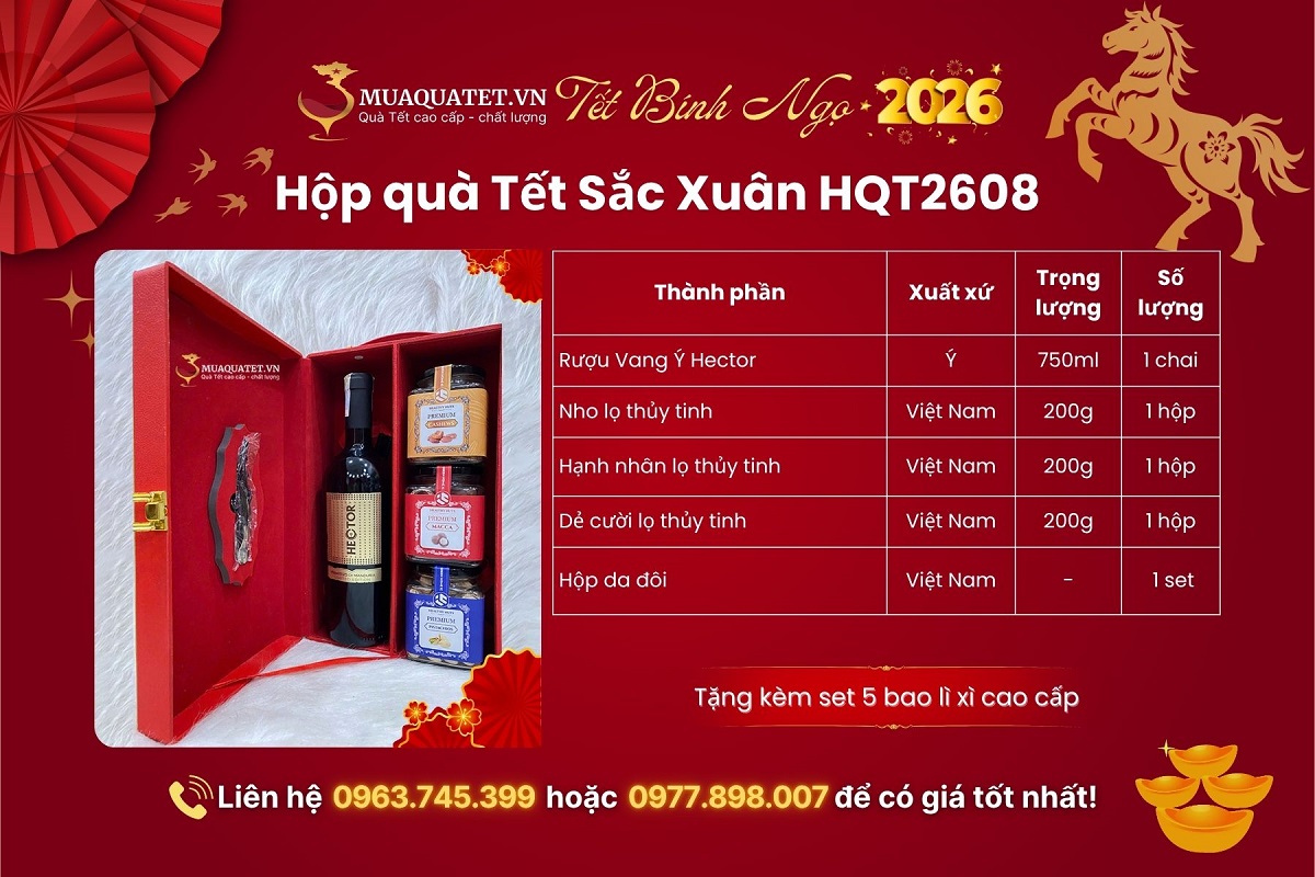 Hộp quà Tết 2026 Sắc Xuân HQT2608 1 Hộp quà Tết Sắc Xuân HQT2608