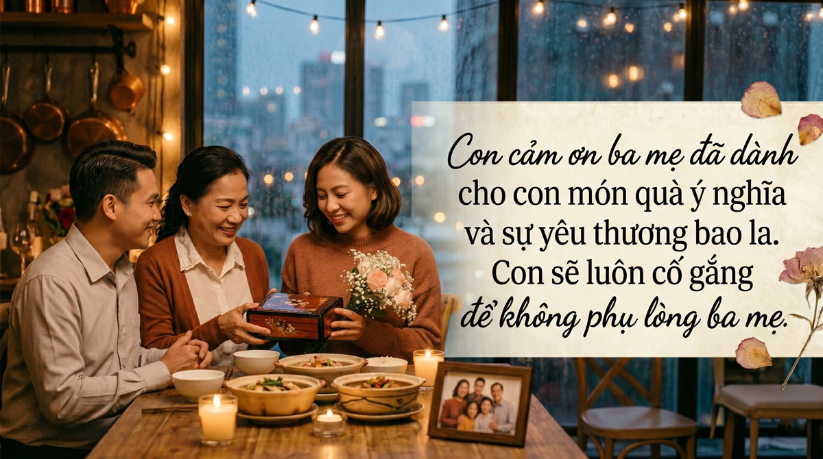 Lời cảm ơn khi nhận quà từ cha/mẹ