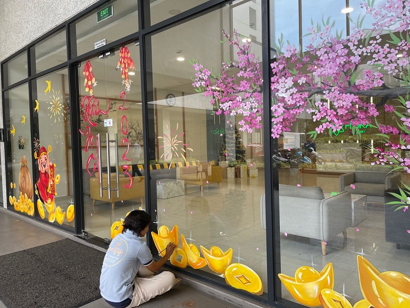 trang trí Tết sảnh công ty