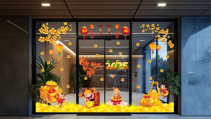 Decal trang trí Tết trên cửa kính