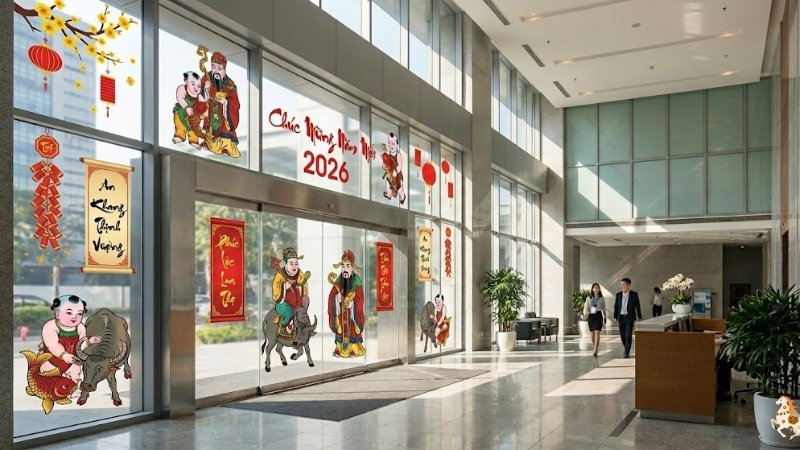 Trang trí cửa kính sảnh văn phòng công ty