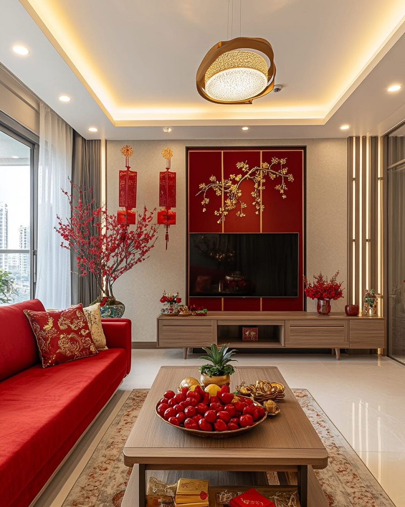 trang trí phòng khách ngày tết đẹp