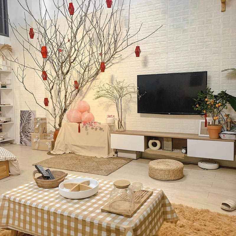 Trang trí phòng khách Tết hiện đại