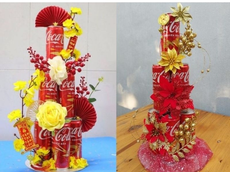 Tháp nước ngọt trang trí phối hoa giả