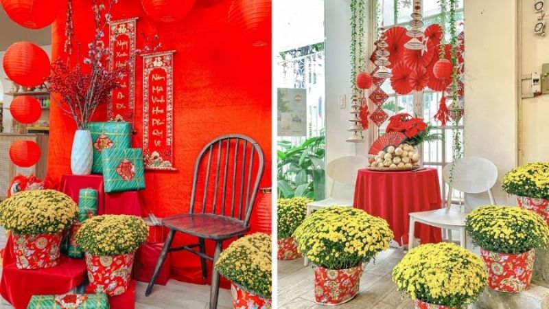 20+ ý tưởng trang trí Tết cho quán Cafe đẹp, thu hút khách 33 Trang trí quán cafe bằng các chậu hoa tươi