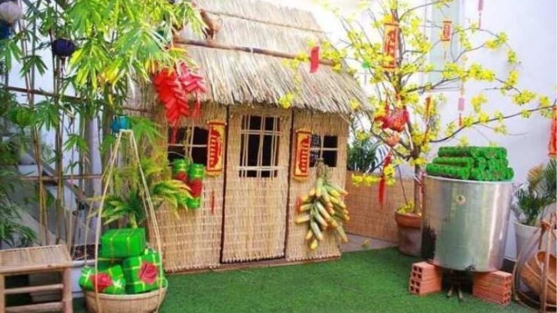 20+ ý tưởng trang trí Tết cho quán Cafe đẹp, thu hút khách 45 Góc tiểu cảnh đồng quê với rơm, phụ kiện Tết