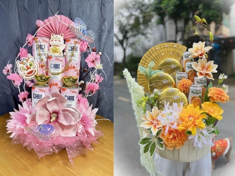Tháp nước ngọt phối với hoa giả