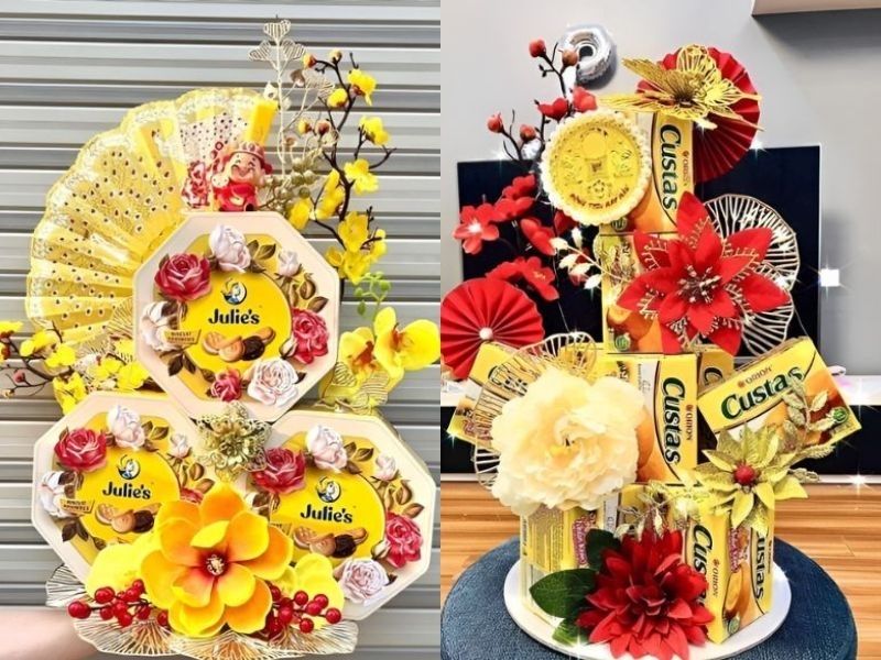 Tháp bánh phối với phụ kiện Tết