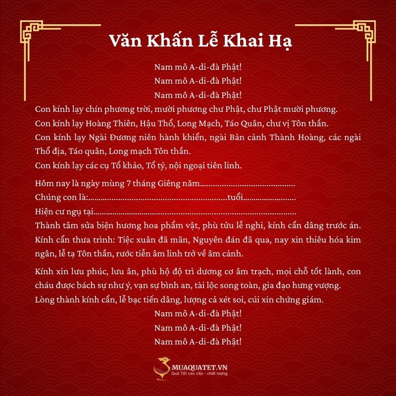 Văn khấn lễ Khai Hạ mùng 7 Tết