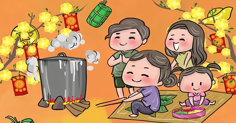 Hình ảnh tết bằng tranh phác họa