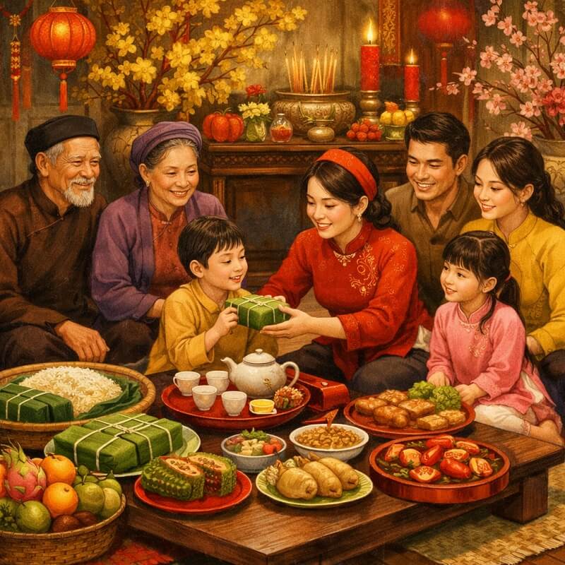Hình bữa cơm đoàn viên ngày Tết