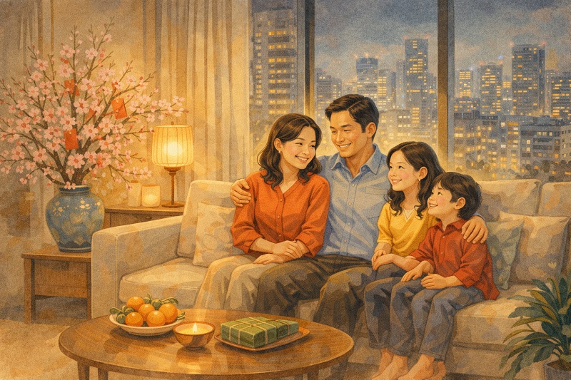 Hình ảnh gia đình đêm giao thừa