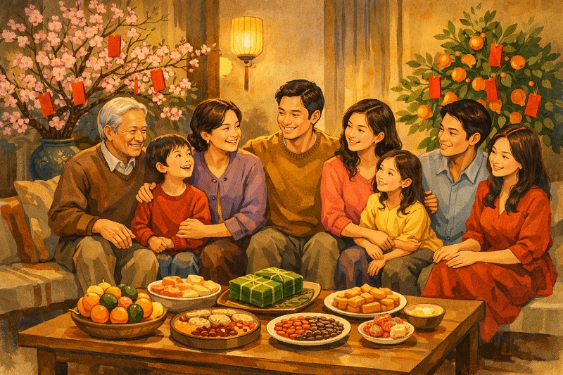 Hình ảnh gia đình sụm họp Tết