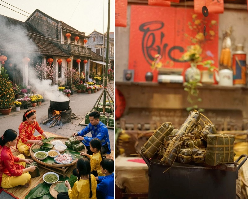 Hình ảnh Tết gói bánh chưng