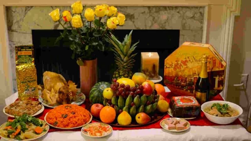 mâm cúng giao thừa trong nhà